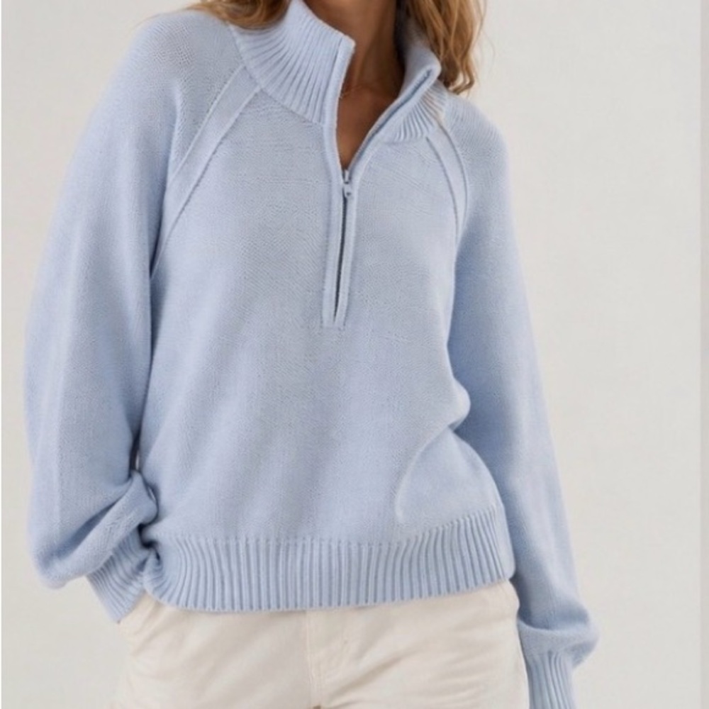 Aerie Light Blue Half-Zip Knit Sweater